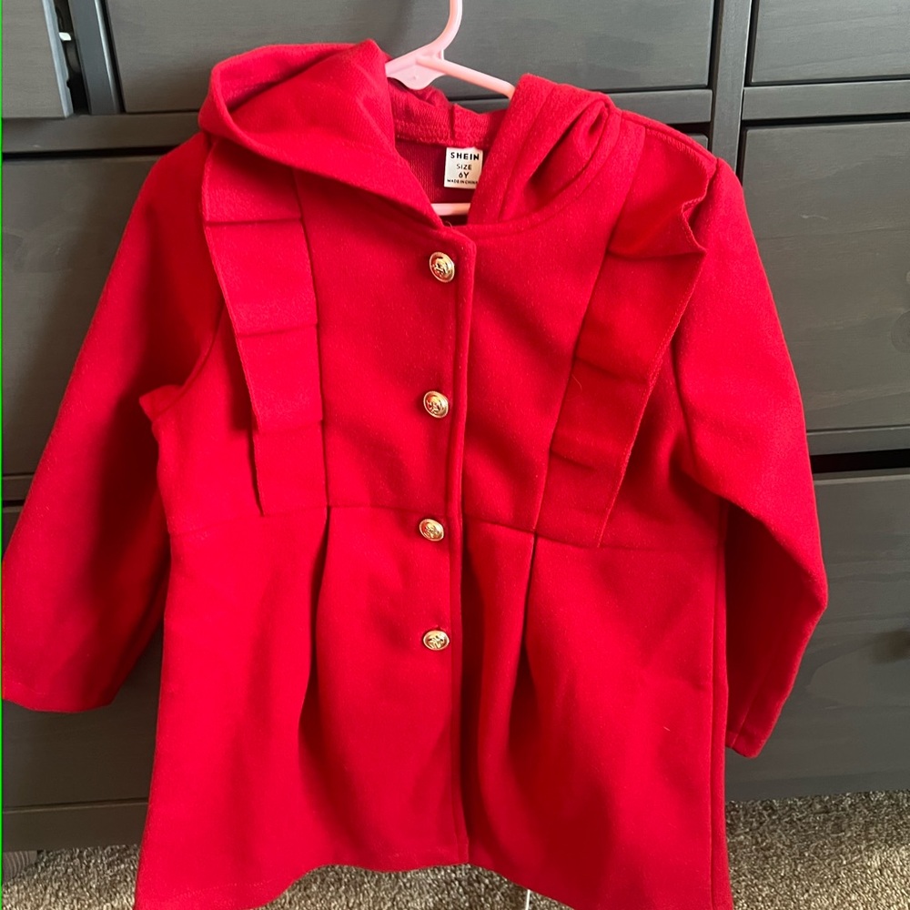 SHEIN Vibrant Red Kids Hooded Cape Coat